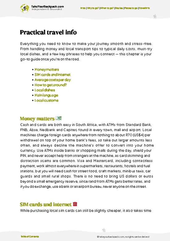 example page 7 from our offline Travel Guide for South Africa